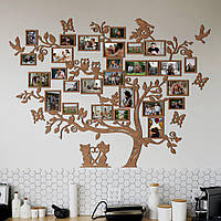Семейное дерево, рамки для фото, фотографий «Big Family» 28 рамок / Фоторамка / Семейная рамка - Светлый орех