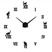 Настенные 3D часы DIY Clock 100-120 см Кошки Черный OM227