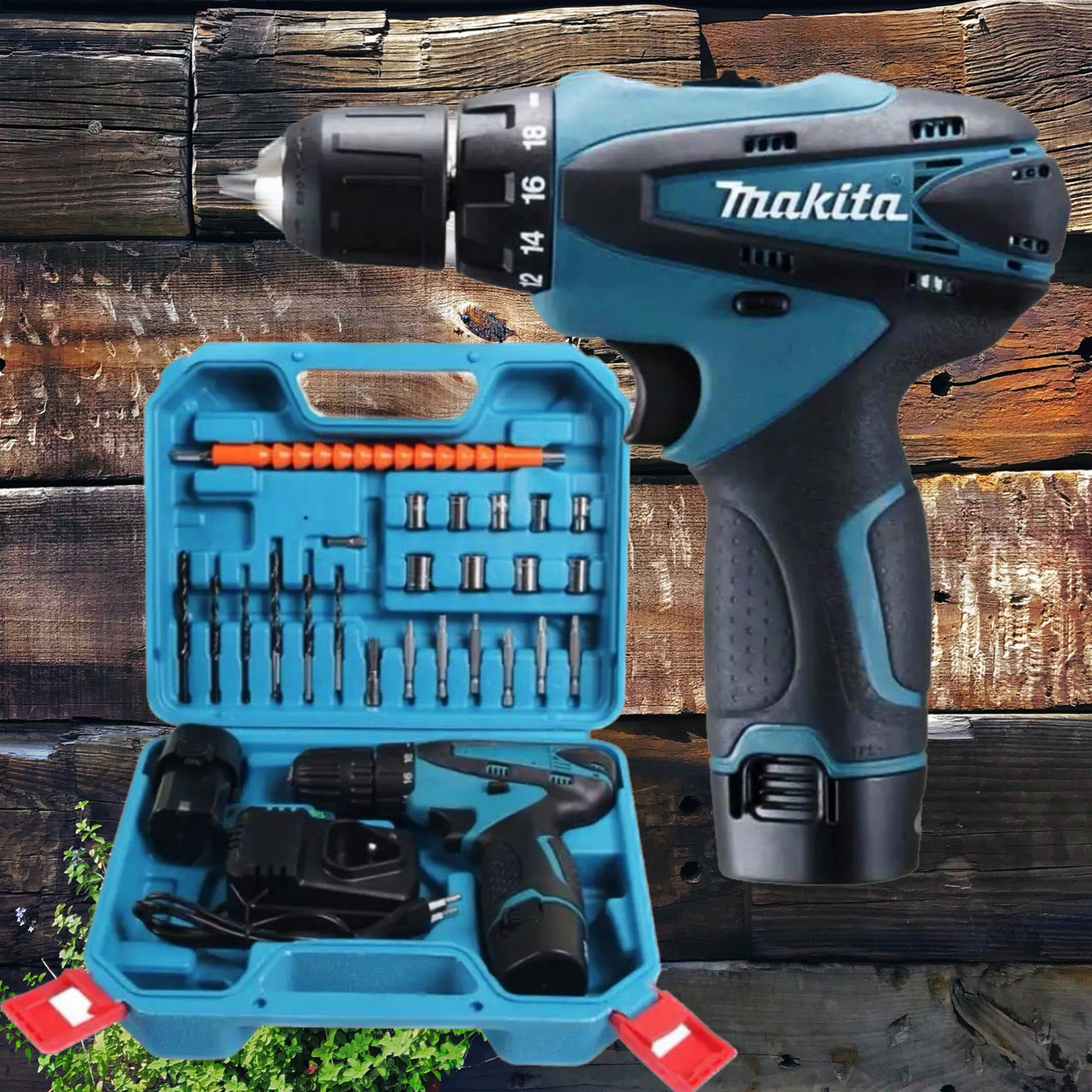 Акумуляторний шурупокрут 12 V з набором Makita DF330DWE, набір біт і запасний акумулятор