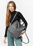 Місткий жіночий рюкзак-сумка з екошкіри повсякденний, міський темно-сірий графіт, фото 6