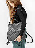 Місткий жіночий рюкзак-сумка з екошкіри повсякденний, міський темно-сірий графіт, фото 7