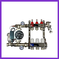 Коллектор EP для теплого пола из нержавеющей стали в сборе с насосом на 3 контура