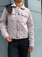 Короткая модная женская курточка. Плащевка, карманы, кнопки. Размеры: 42-44, 46-48. Цвета2 Беж