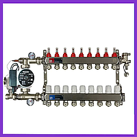 Коллектор EP для теплого пола из нержавеющей стали в сборе с насосом на 8 контуров