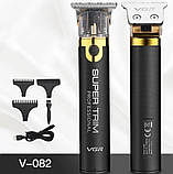 Професійна акумуляторна машинка для стриження, окантовний тример для волосся, бороди, скронь VGR V-082, фото 8