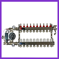 Коллектор EP для теплого пола из нержавеющей стали в сборе с насосом на 10 контуров