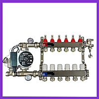 Коллектор EP для теплого пола из нержавеющей стали в сборе с насосом на 6 контуров