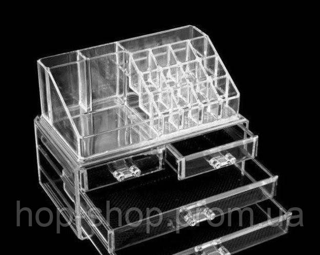 Большой акриловый органайзер для косметики, настольный прозрачный контейнер для хранения косметических средств - фото 4 - id-p1927591055