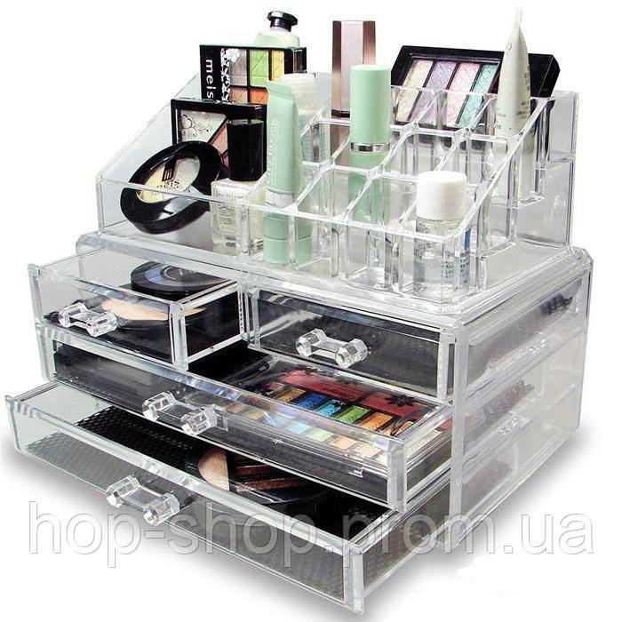 Большой акриловый органайзер для косметики, настольный прозрачный контейнер для хранения косметических средств - фото 2 - id-p1927591055