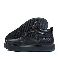 Мужская зимняя обувь кожаные ботинки на шнурках с боковой молнией прошитые ZG Black Exclusive размер