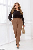 Классические деловые брюки женские на резинке с карманами высокая посадка батальных размеров 50-68 арт 2230