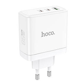 МЕРЕЖЕВИЙ ЗАРЯДНИЙ ПРИСТРІЙ HOCO N30 GLORY PD65W THREE-PORT(2C1A) FAST CHARGER WHITE