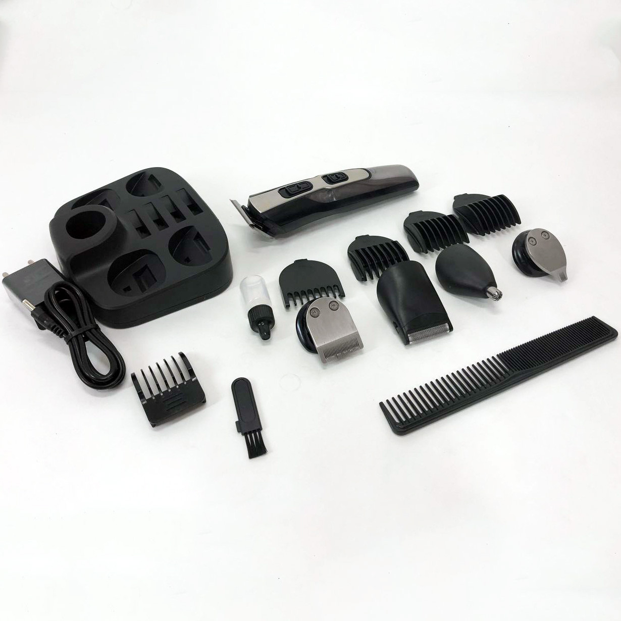 Машинка для стрижки 10в1 GEMEI GM-592, тример для бороди, триммер бездротової. Колір: чорний, фото 1