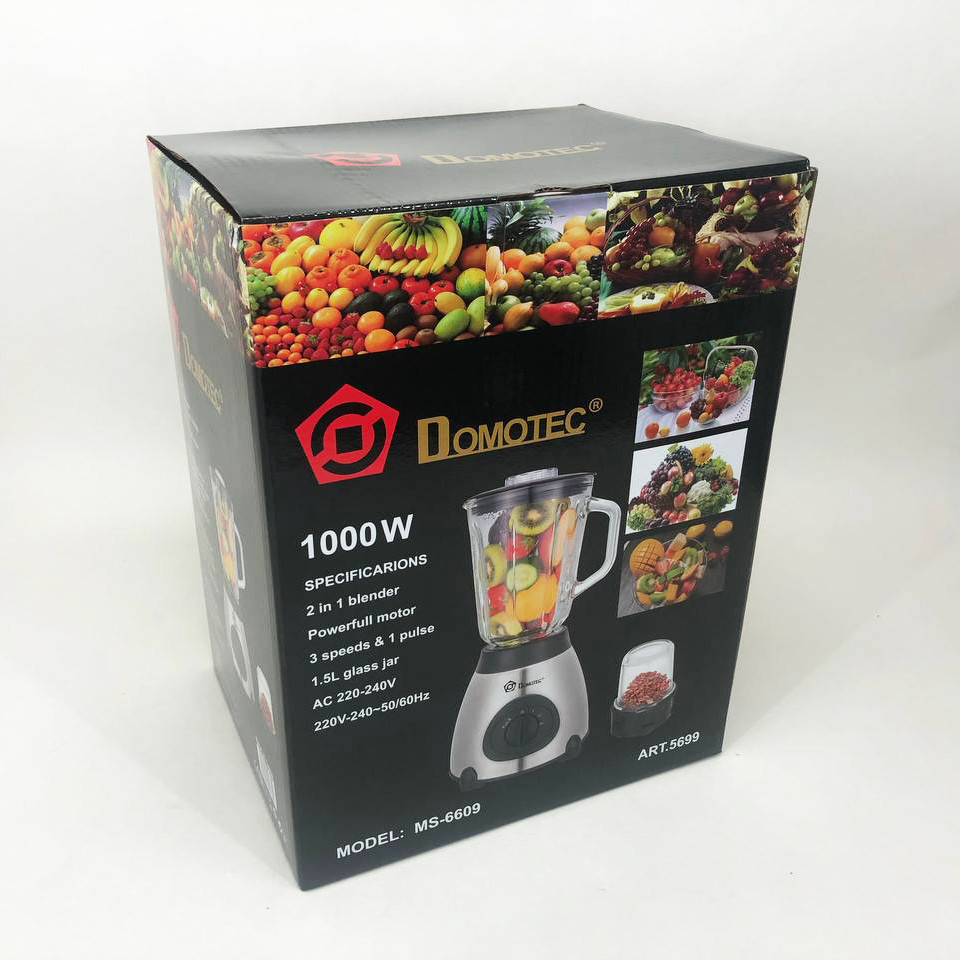 Блендер Domotec MS-6609/5699 з кавомолкою стаціонарний на 1.5л 1000 Вт, блендер для смузі, електричний
