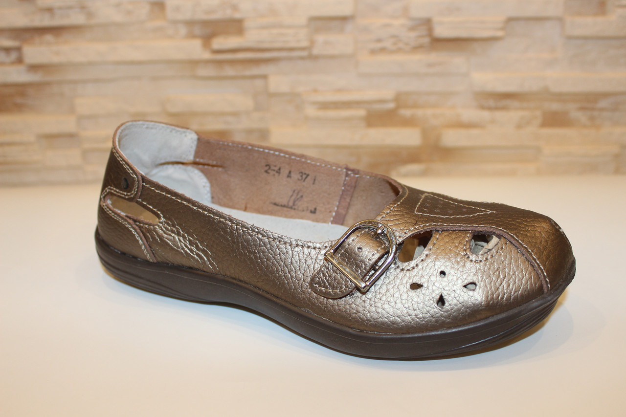 Туфлі жіночі балетки бронзові натуральна шкіра Т1475, фото 1