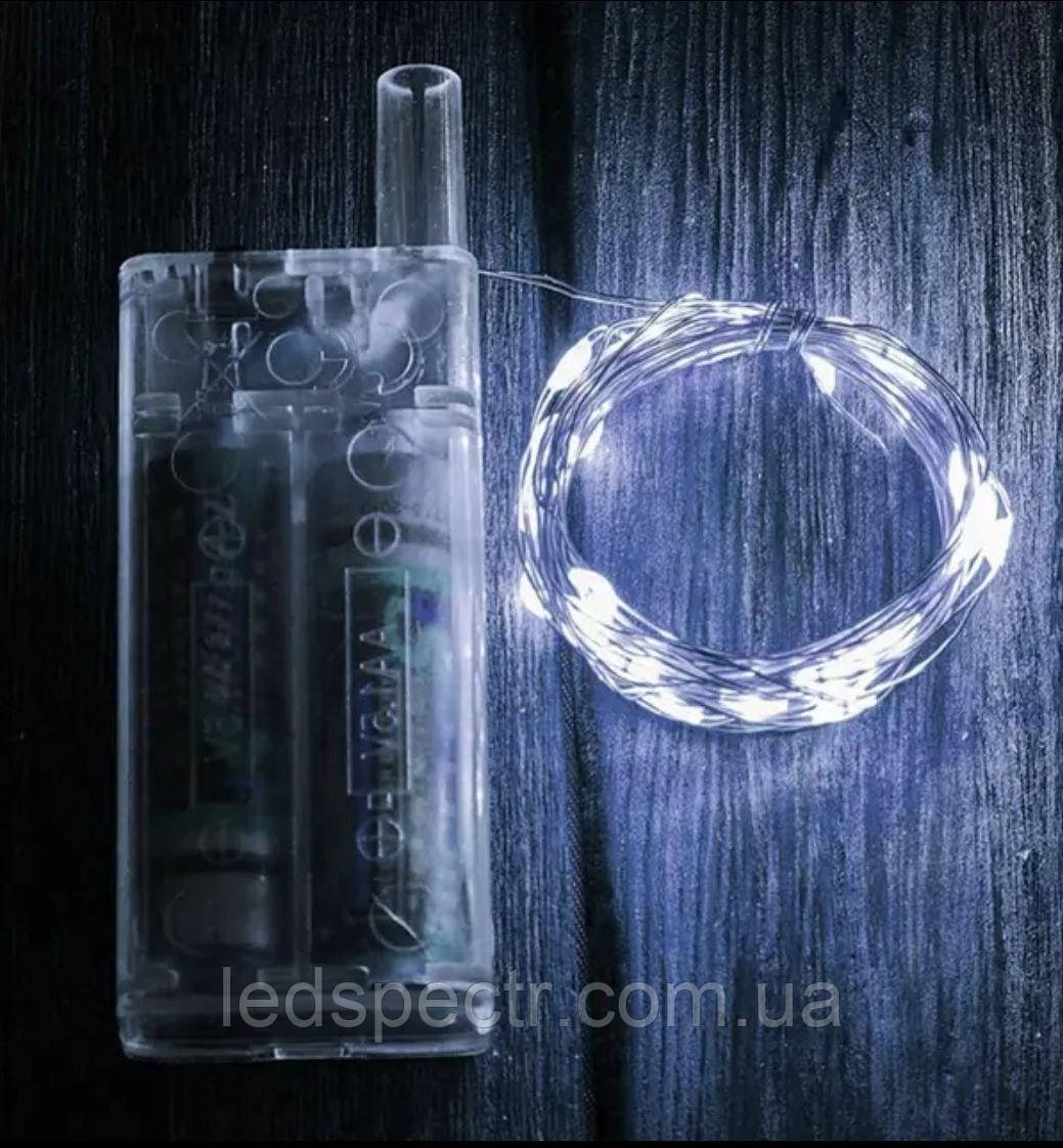 Гірлянда роса на батарейки 30 LED, 3м холодний білий