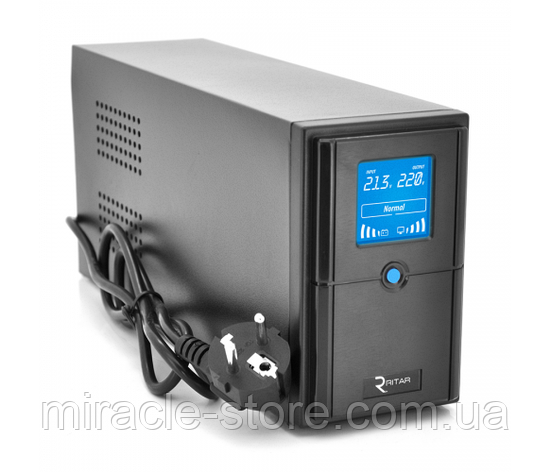 ИБП Ritar E-RTM650 (390W) ELF-D, LCD, AVR, 2st, 2xSCHUKO socket, 1x12V7Ah, metal Case Q4 (370*130*210) 4.8 кг, фото 2