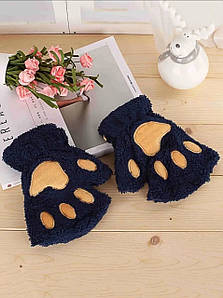 Рукавички лапки для дівчаток Jamboo мітенки плюшеві Темно сині