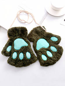 Рукавички лапки для дівчаток Jamboo мітенки плюшеві Зелені