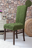 Чехлы на стулья без оборки, комплект 6 штук, натяжные, жатка-креш, универсальные, разные цвета, Venera 10-200 Жатка, Зелёный