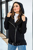 Стильное кашемировое пальто косуха черного цвета с капюшоном