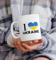 Керамическая чашка белая с оригинальным патриотическим принтом I Love Ukraine 330 мл для напитков кофе чая