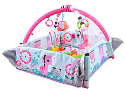 Дитячий килимок для новонароджених і немовлят ігровий 5в1 з брязкальцями бортиками дугами кульками