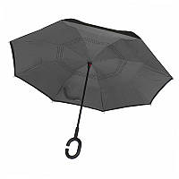 Женский зонт наоборот Lesko Up-Brella Серый ветрозащитный с двойным куполом от дождя ветра "Lv"