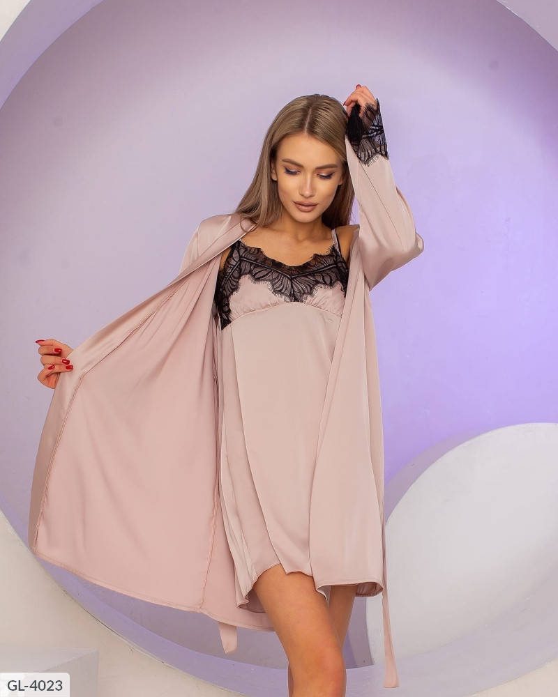 

Комплект пеньюар и сорочка 42-44, 46-48 чёрный, беж, мокко, Черный