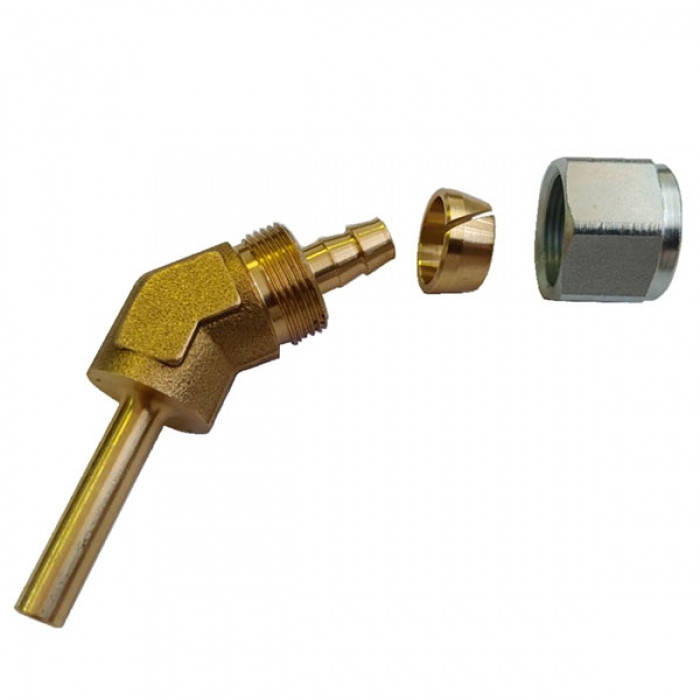 

Фитинг термопластиковой трубки 135° ПВХ D 6 на D 6 (медь)