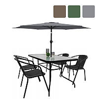 Комплект садових меблів Kontrast Boston-4 садовий стіл + 4 стільці + парасолька M_2029 Сірий