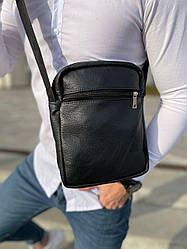 Чоловіча стильна шкіряна сумка чорна Quadro, Сумка-месенджер з натуральної шкіри чорна