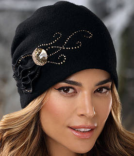 Польська жіноча шапка-бандана Willi «Arpis», з вишуканим декором у чорному кольорі.