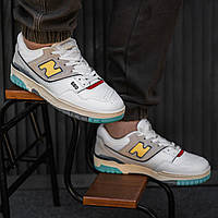 Мужские кроссовки New Balance 550 White Yellow Logo (белые) демисезонные стильные повседневные кроссы 2424