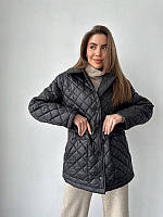 Демисезонная женская стеганная курточка прямого фасона (Размеры XS-S(42-44), M-L(46-48), XL(50-52)), Черная
