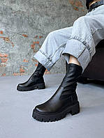 Ботинки женские кожаные зимние, натуральная кожа, фабричные, Черный, 39
