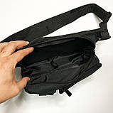 Якісна та надійна тактична сумка-бананка із міцної та водонепроникної тканини чорна AK-713 через плече, фото 10