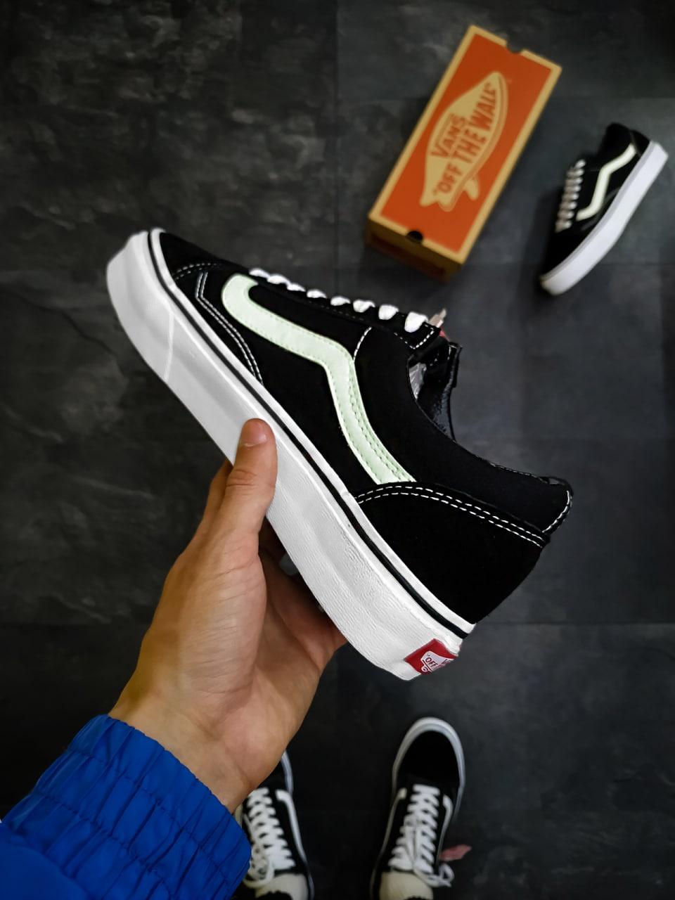 Чоловічі кеди Vans Old Skool Black Fosfor чорно-білі кросівки Ванс Олд Скул кастомні