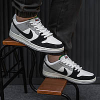 Мужские кроссовки Nike SB Dunk White Grey Black (чёрно-белые с серым) низкие спортивные кроссы лето-осень 2428