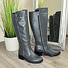 Чоботи жіночі шкіряні на невисокому підборі, колір сірий. 41 розмір, гомілка 48 см, фото 7
