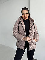 Демісезонна жіноча стьобана курточка вільного крою з капюшоном (Onesize 42-48), Мокко