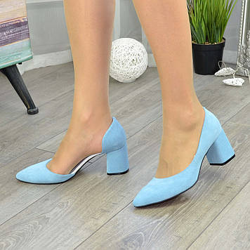 Туфлі жіночі замшеві на підборах, колір блакитний. 40 розмір