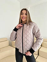 Демісезонна жіноча стьобана куртка-бомбер з манжетами (Розміри S,M,L,XL), Мокко
