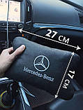 Підголівник в машину з натуральної шкіри з логотипом автомобіля шкіряна подушка подарунок аксесуар водію, фото 4