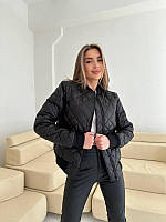 Демісезонна жіноча стьобана куртка-бомбер з манжетами (Розміри S,M,L,XL), Чорна