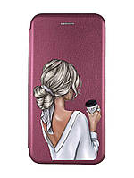 Чехол-книжка с рисунком для Apple iPhone XR Бордовый :: Девушка с латте (принт 227)