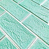Самоклеюча 3D панель Зелена цегла зі срібною смужкою 700х770х5мм, фото 6