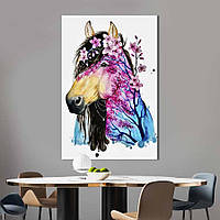 Картина в офис KIL Art Красивая лошадь с цветочной абстракцией 51x34 см (2art_219)