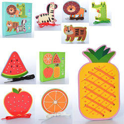 Дерев'яна іграшка Шнурівка MD 2110 2 різновиди (тварини, фрукти)