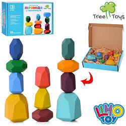 Дерев'яна іграшка Баланс камінчики MD 2915 геометричні об'єкти, 11 деталей
